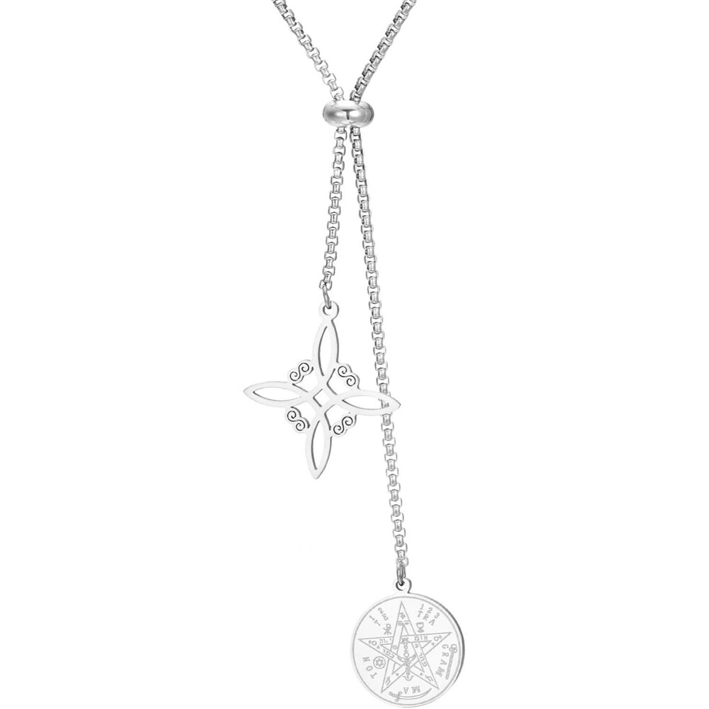 Witches Knot Tetragrammaton Pentagram Y Drop Necklace Stainless Steel Unisex